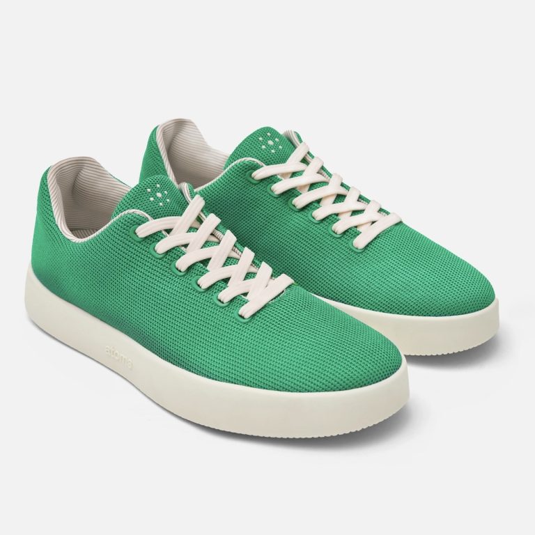 A pair of green mesh sneakers