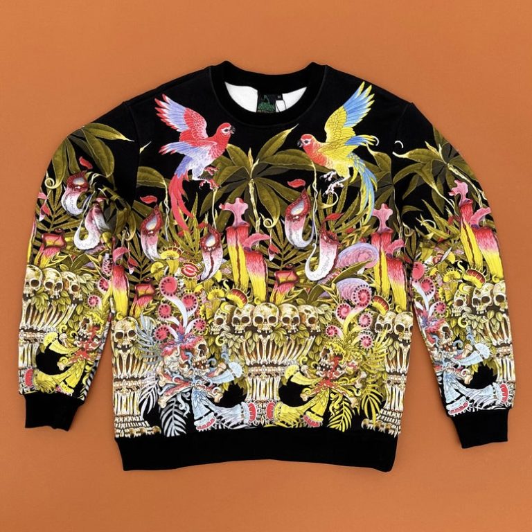 A vibrant drawing made by Victor Kensinger as a sweatshirt by Pretty Snake