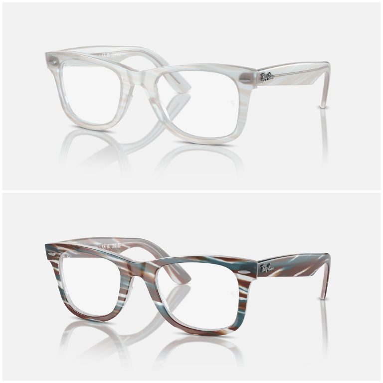 A pair of Ray-Ban Change frames showing two states of color density